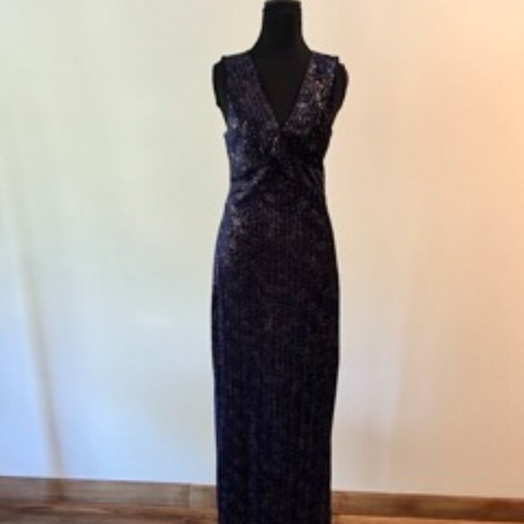 BCBGeneration Blue & Gold Maxi Dress, Size 4 Professionally Tailor - Picture 5 of 9